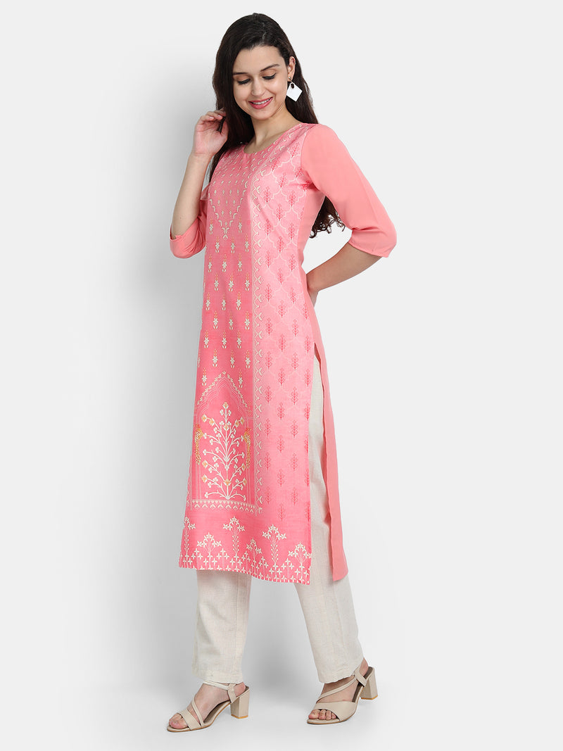 Crepe Pink Colour Digital Printed Straight Kurti Only 530216
