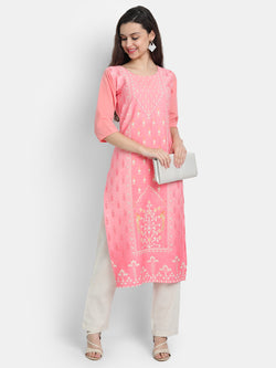 Crepe Pink Colour Digital Printed Straight Kurti Only 530216