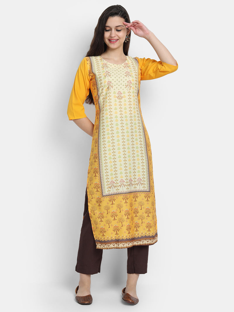 Crepe Yellow Colour Digital Printed Straight Kurti Only 530217