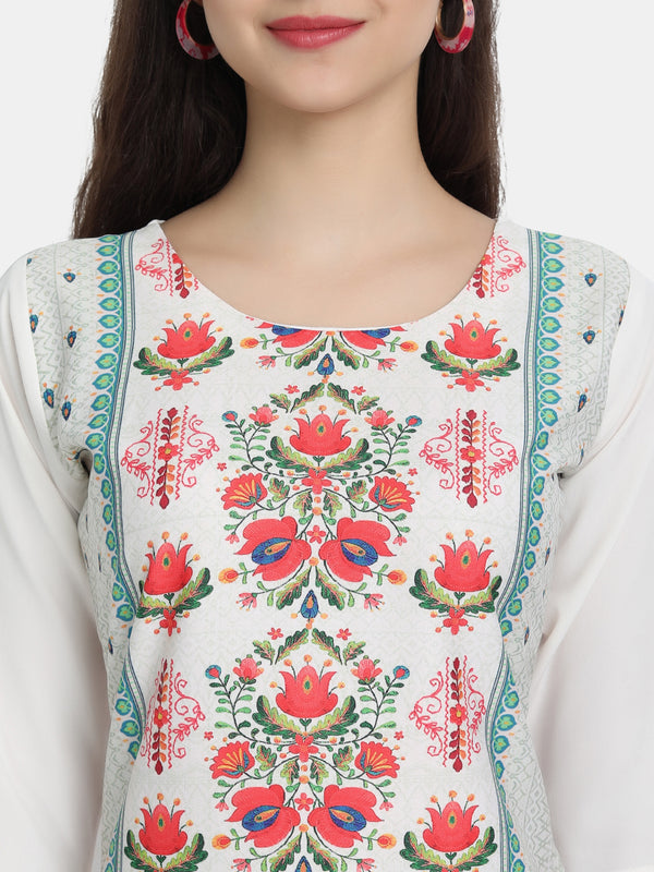 Crepe White Colour Digital Printed Straight Kurti Only 530218