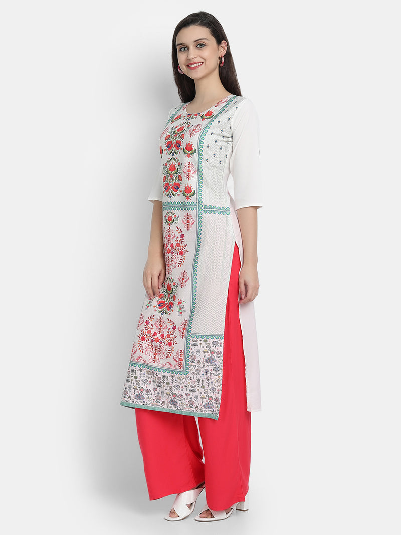 Crepe White Colour Digital Printed Straight Kurti Only 530218