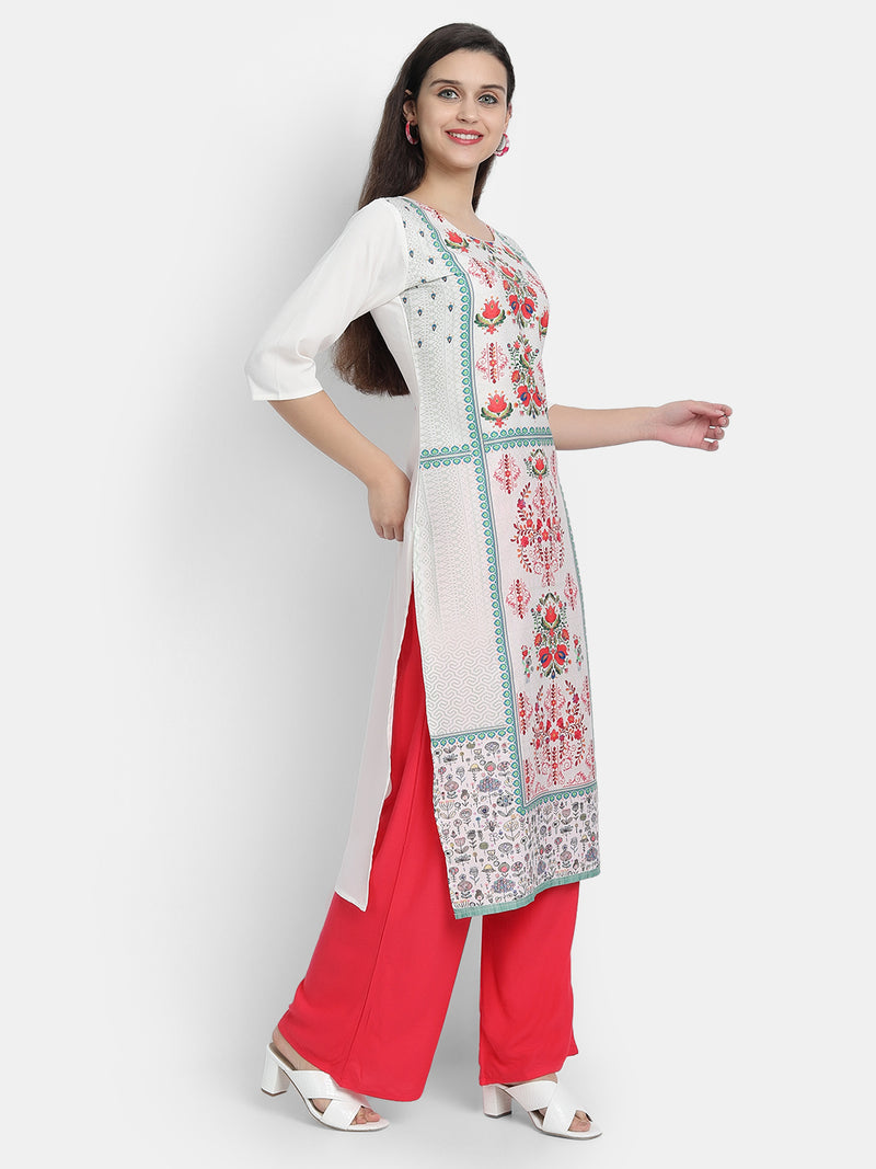 Crepe White Colour Digital Printed Straight Kurti Only 530218