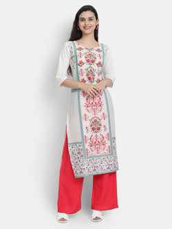 Crepe White Colour Digital Printed Straight Kurti Only 530218