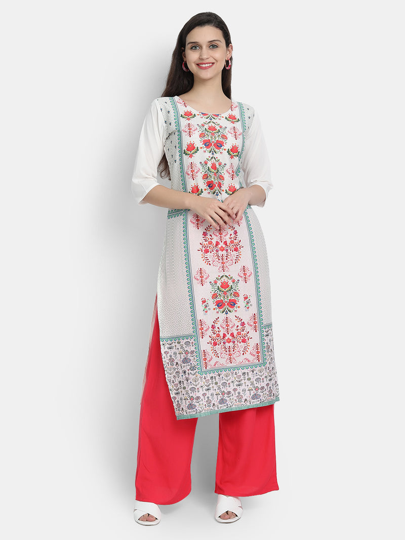 Crepe White Colour Digital Printed Straight Kurti Only 530218