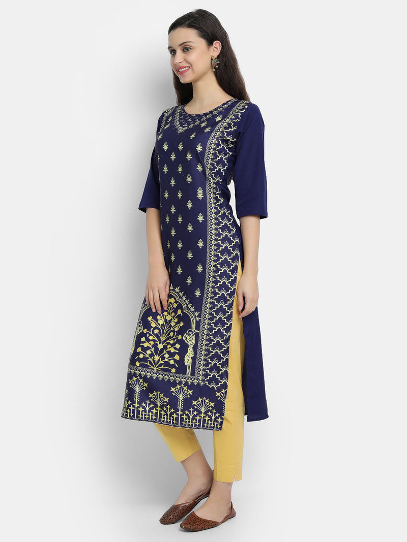 Crepe Blue Colour Digital Printed Straight Kurti Only 530219