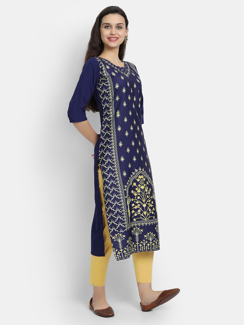 Crepe Blue Colour Digital Printed Straight Kurti Only 530219