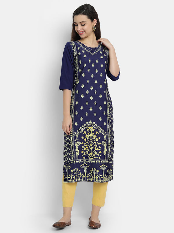 Crepe Blue Colour Digital Printed Straight Kurti Only 530219