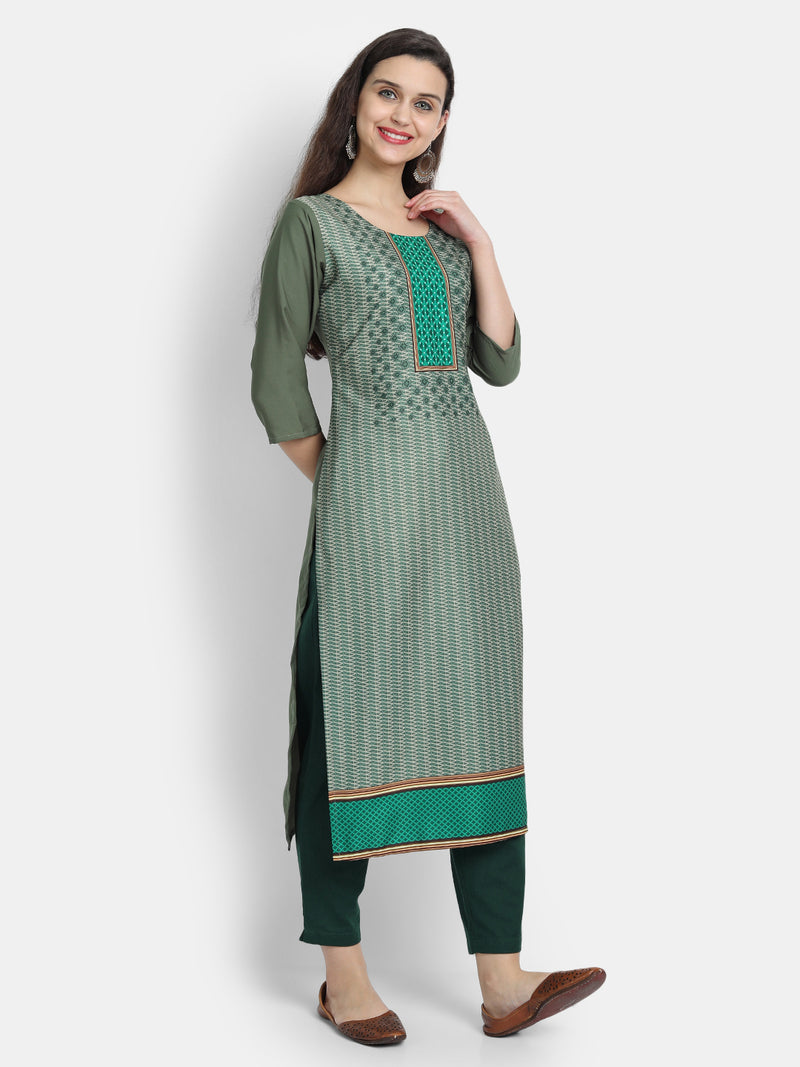 Crepe Green Colour Digital Printed Straight Kurti Only 530220