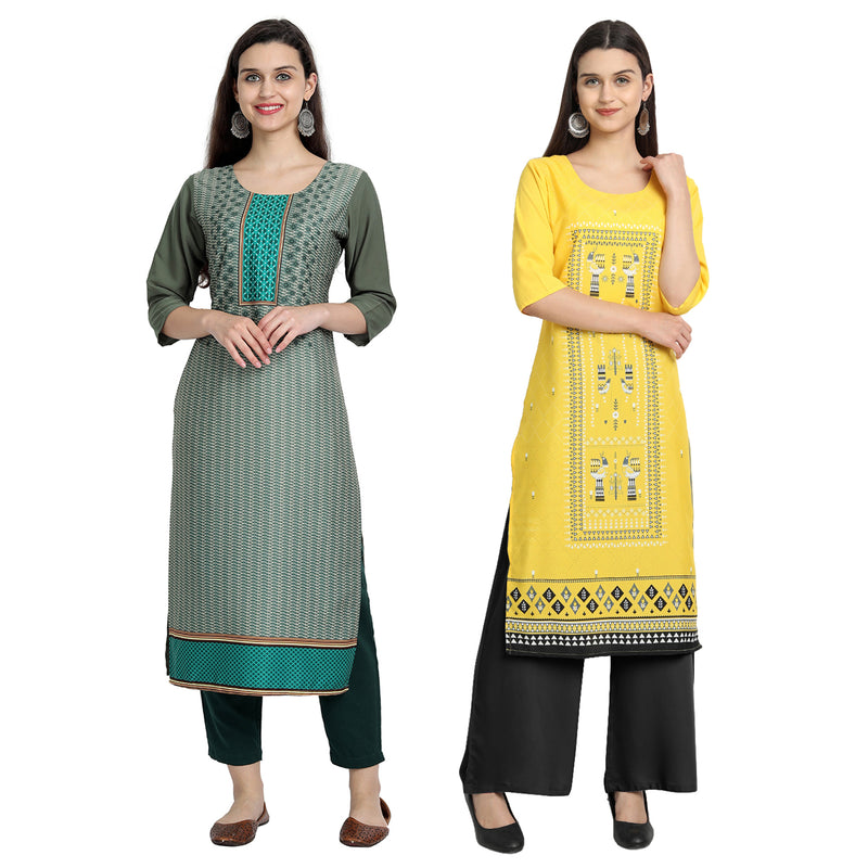 Ethnic Basket Crape Multicolor Printed Knee Length Set of 2 Kurta 530220-530001