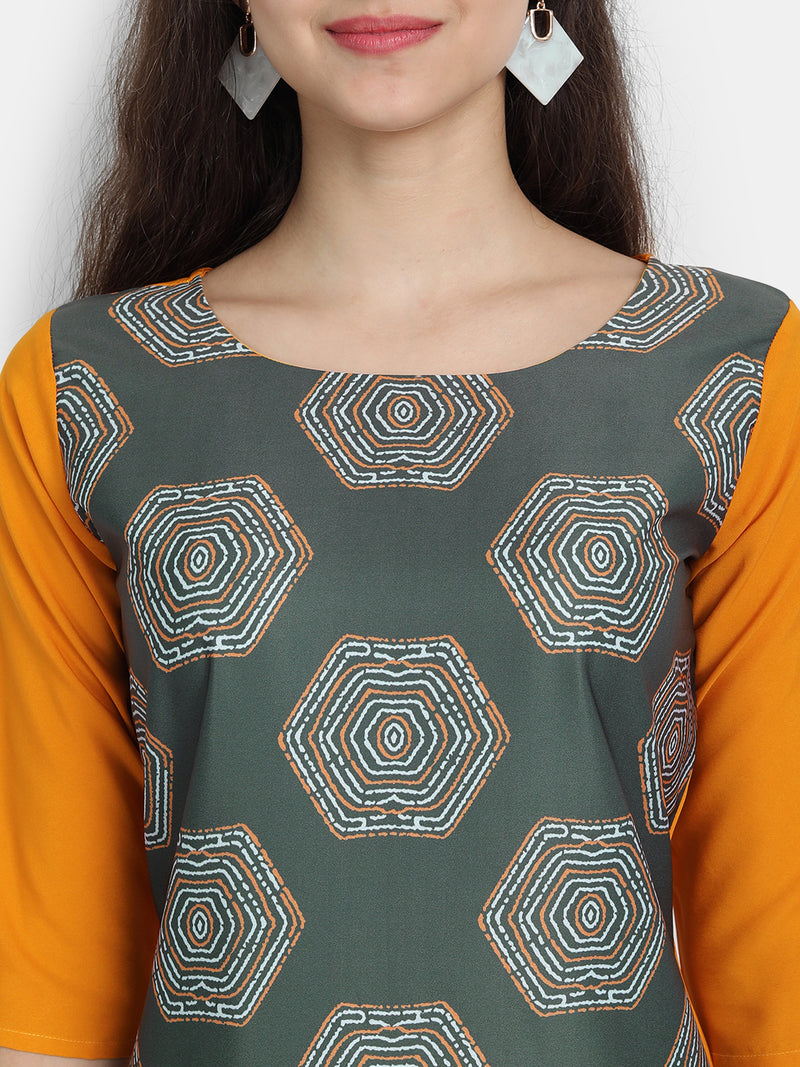 Crepe Green Colour Digital Printed Straight Kurti Only 530224
