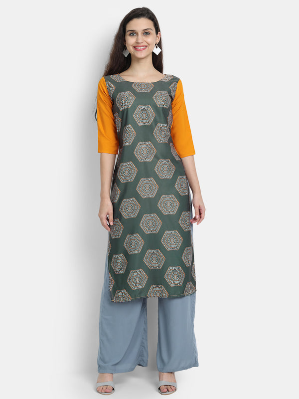 Crepe Green Colour Digital Printed Straight Kurti Only 530224