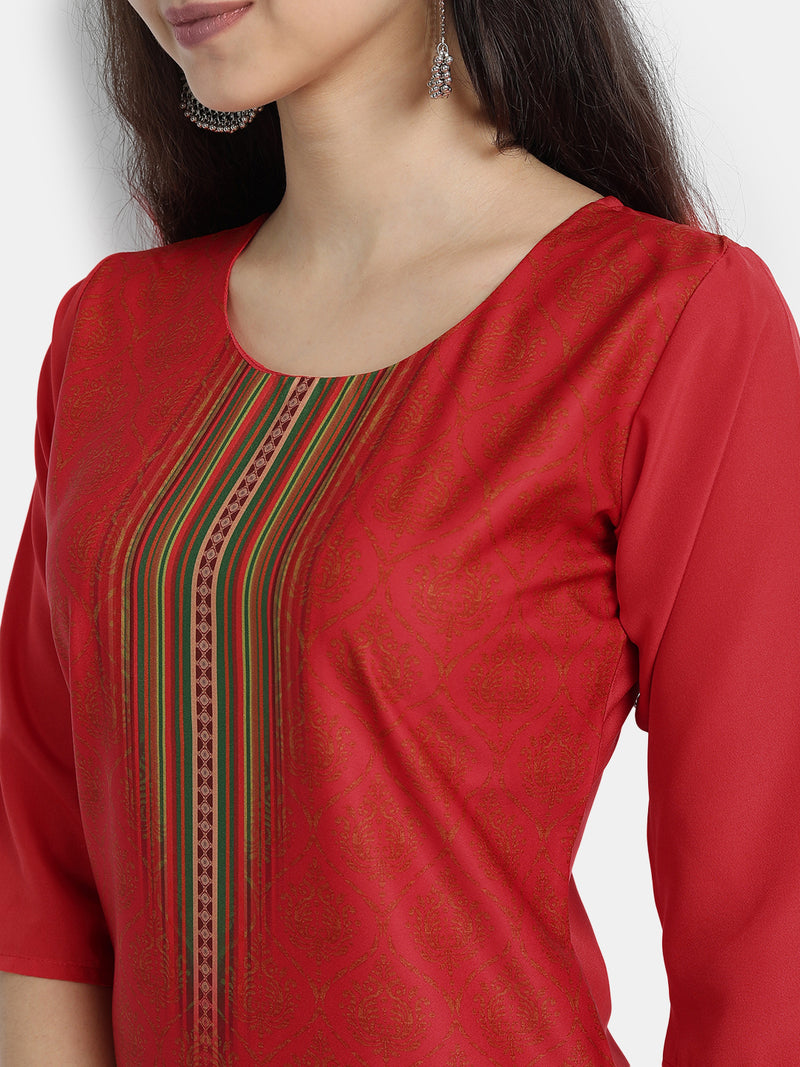 Crepe Red Colour Digital Printed Straight Kurti Only 530225