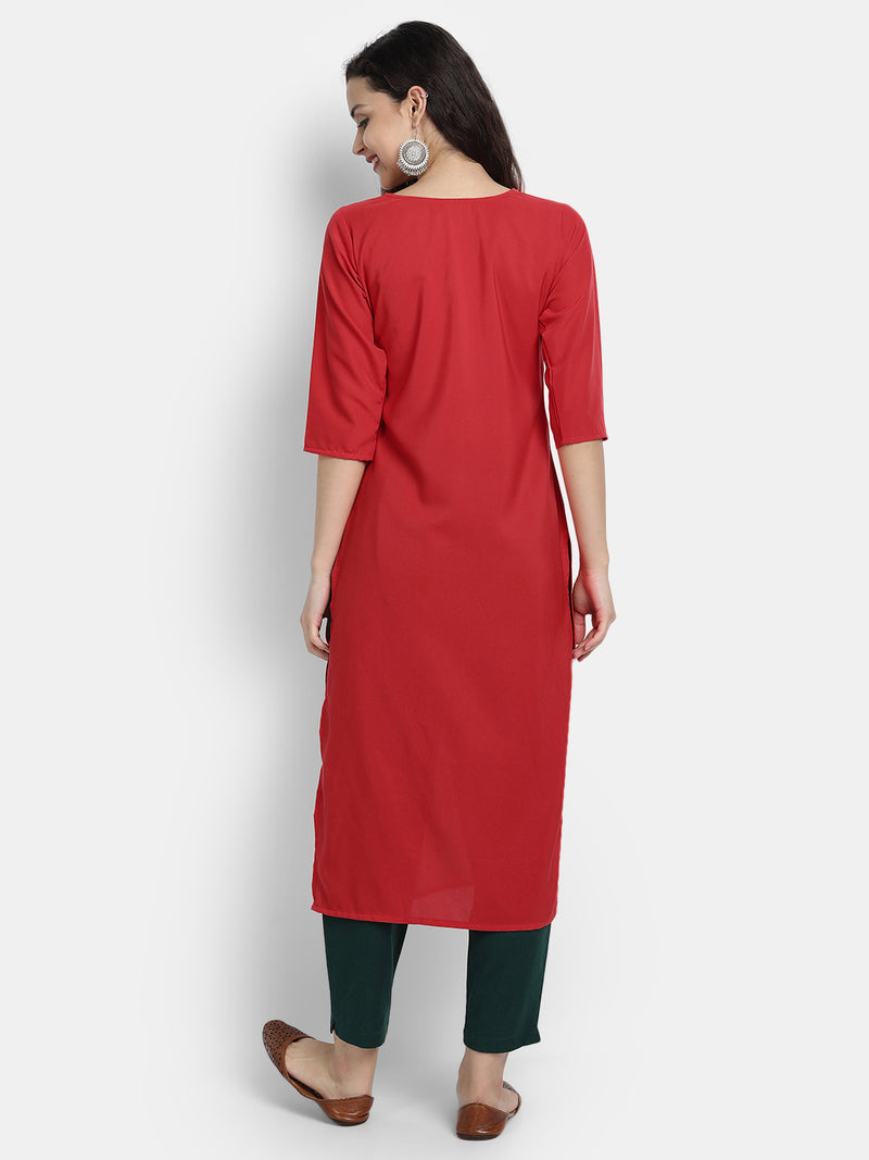 Crepe Red Colour Digital Printed Straight Kurti Only 530225