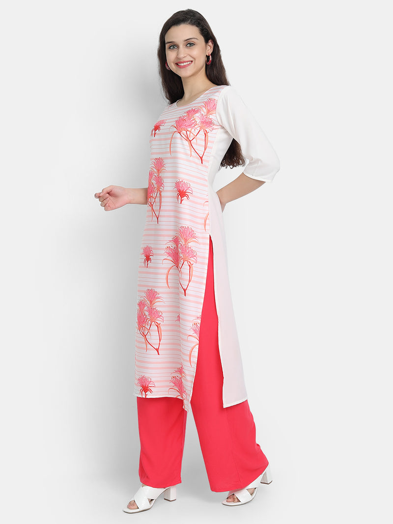 Crepe White Colour Digital Printed Straight Kurti Only 530226