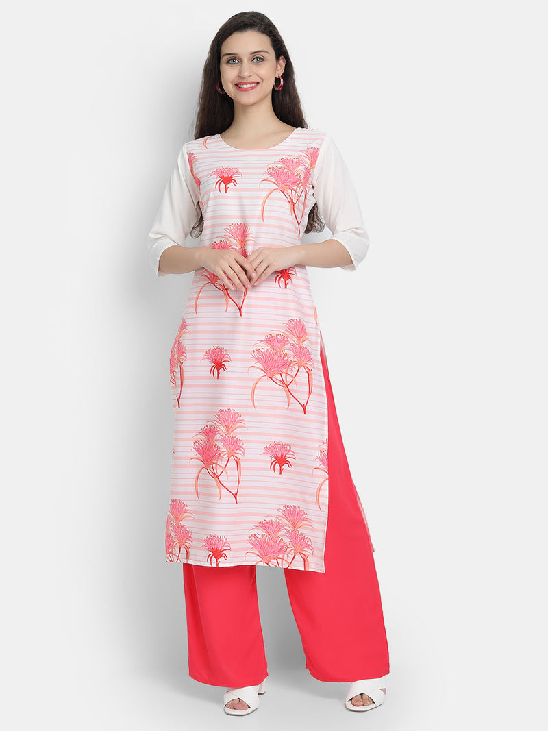 Crepe White Colour Digital Printed Straight Kurti Only 530226