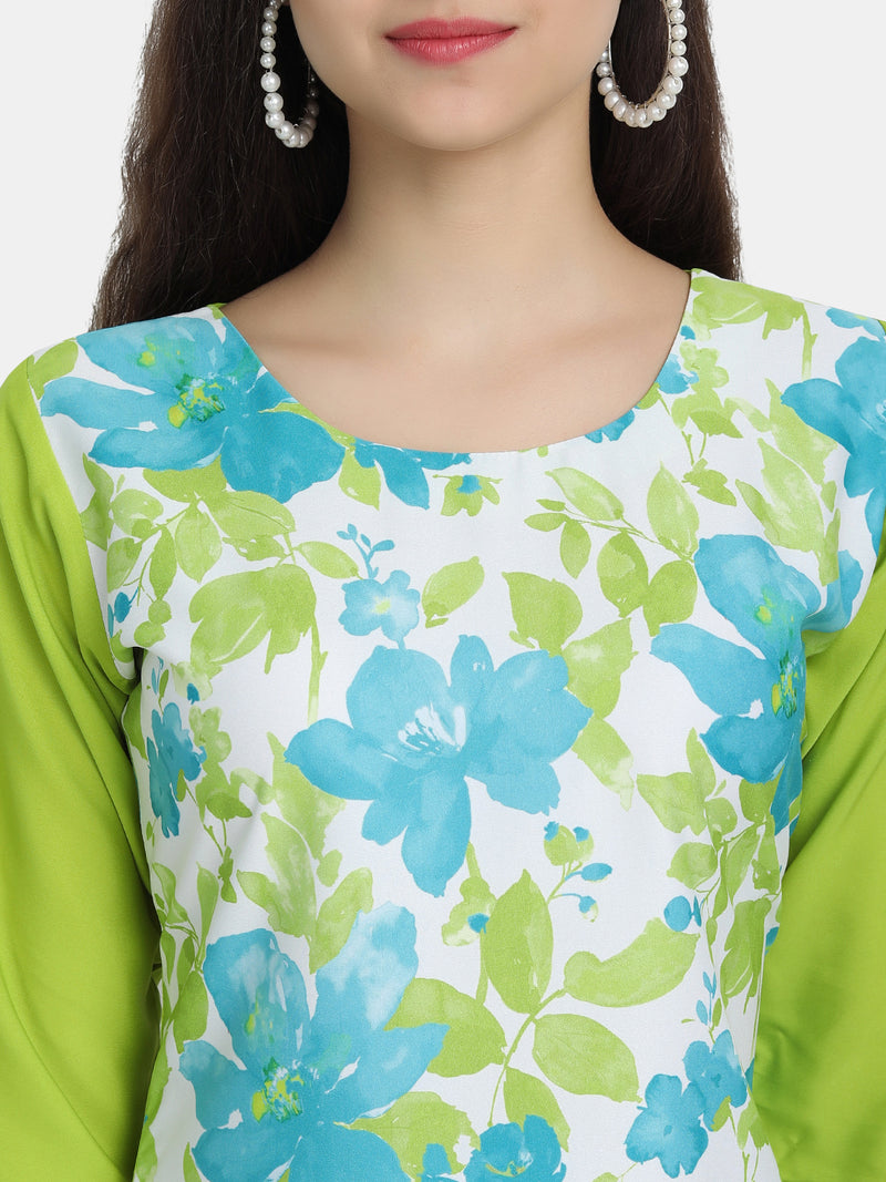 Crepe Green Colour Digital Printed Straight Kurti Only 530227