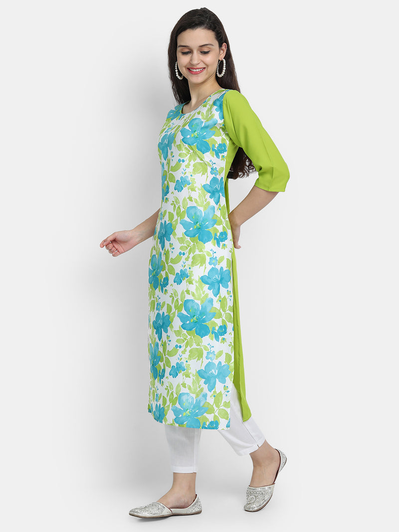 Crepe Green Colour Digital Printed Straight Kurti Only 530227