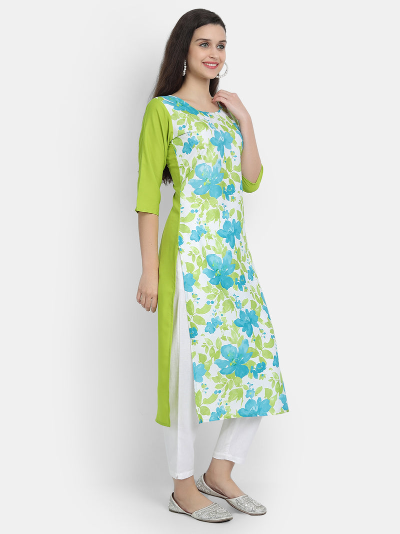 Crepe Green Colour Digital Printed Straight Kurti Only 530227