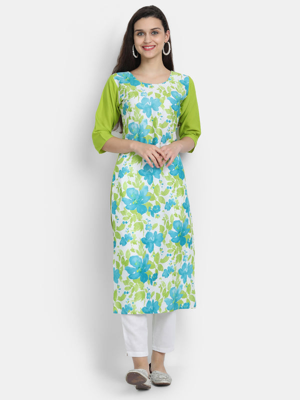 Crepe Green Colour Digital Printed Straight Kurti Only 530227