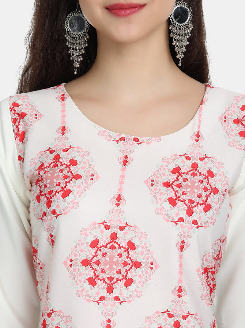 Crepe White Colour Digital Printed Straight Kurti Only 530228