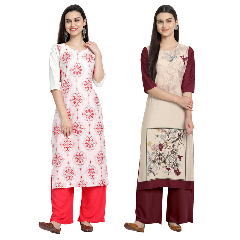 Ethnic Basket Crape Multicolor Printed Knee Length Set of 2 Kurta 530228-530084