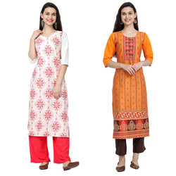 Ethnic Basket Crape Multicolor Printed Knee Length Set of 2 Kurta 530228-530229