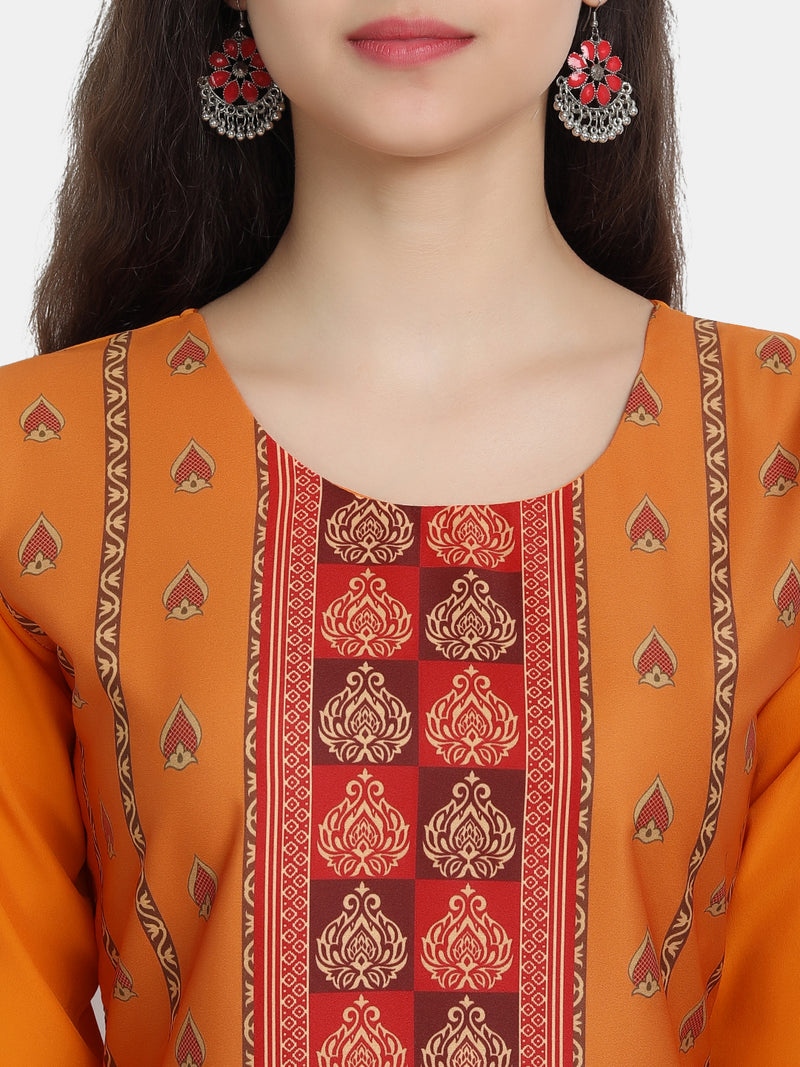 Crepe Orange Colour Digital Printed Straight Kurti Only 530229