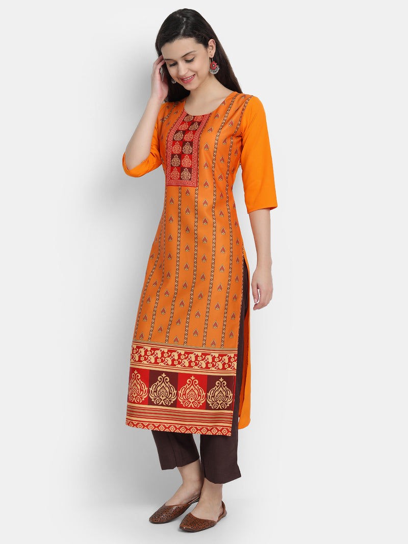 Crepe Orange Colour Digital Printed Straight Kurti Only 530229