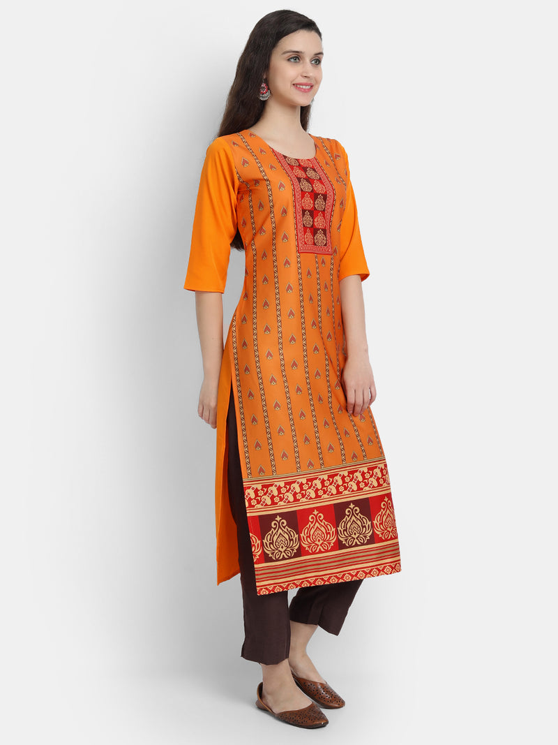 Crepe Orange Colour Digital Printed Straight Kurti Only 530229