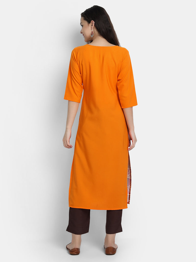 Crepe Orange Colour Digital Printed Straight Kurti Only 530229