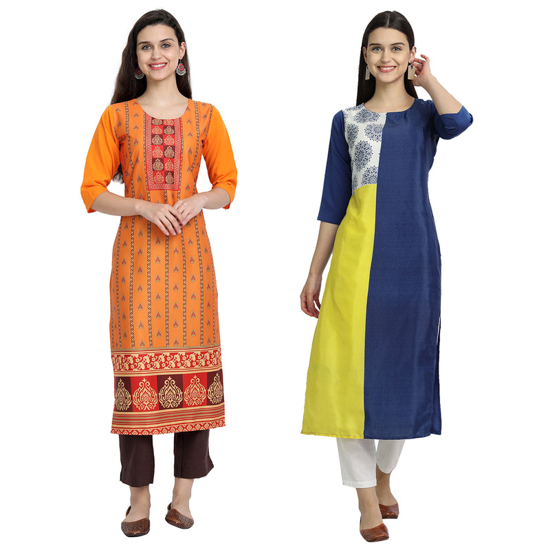 Ethnic Basket Crape Multicolor Printed Knee Length Set of 2 Kurta 530229-530099