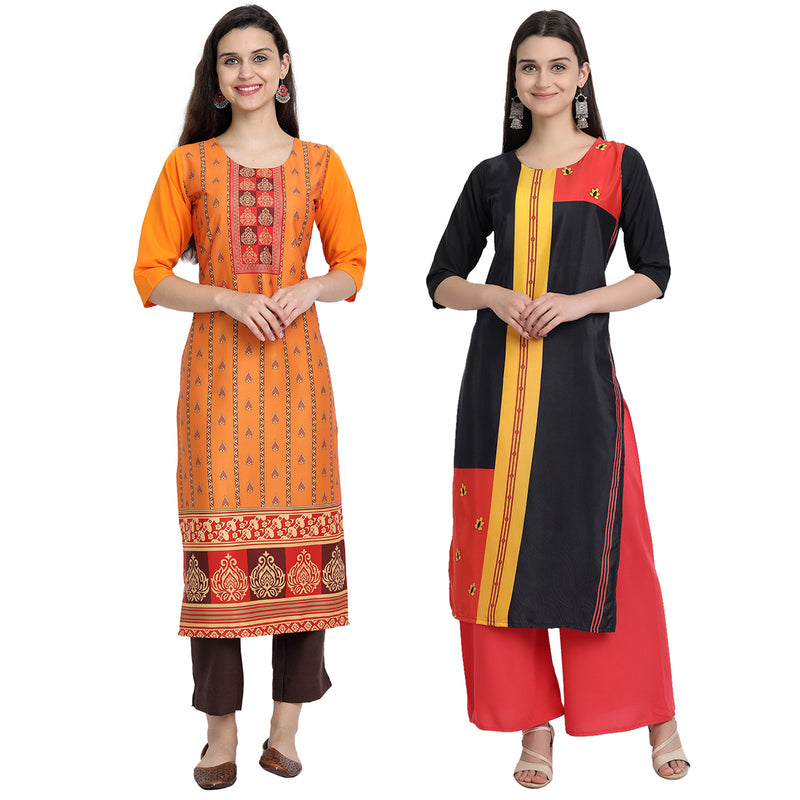 Ethnic Basket Crape Multicolor Printed Knee Length Set of 2 Kurta 530229-530100