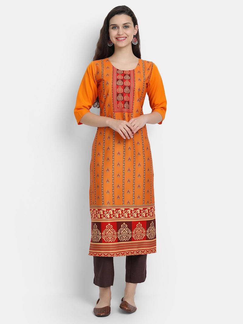 Crepe Orange Colour Digital Printed Straight Kurti Only 530229