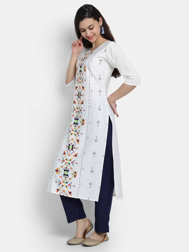 Crepe White Colour Digital Printed Straight Kurti Only 530230