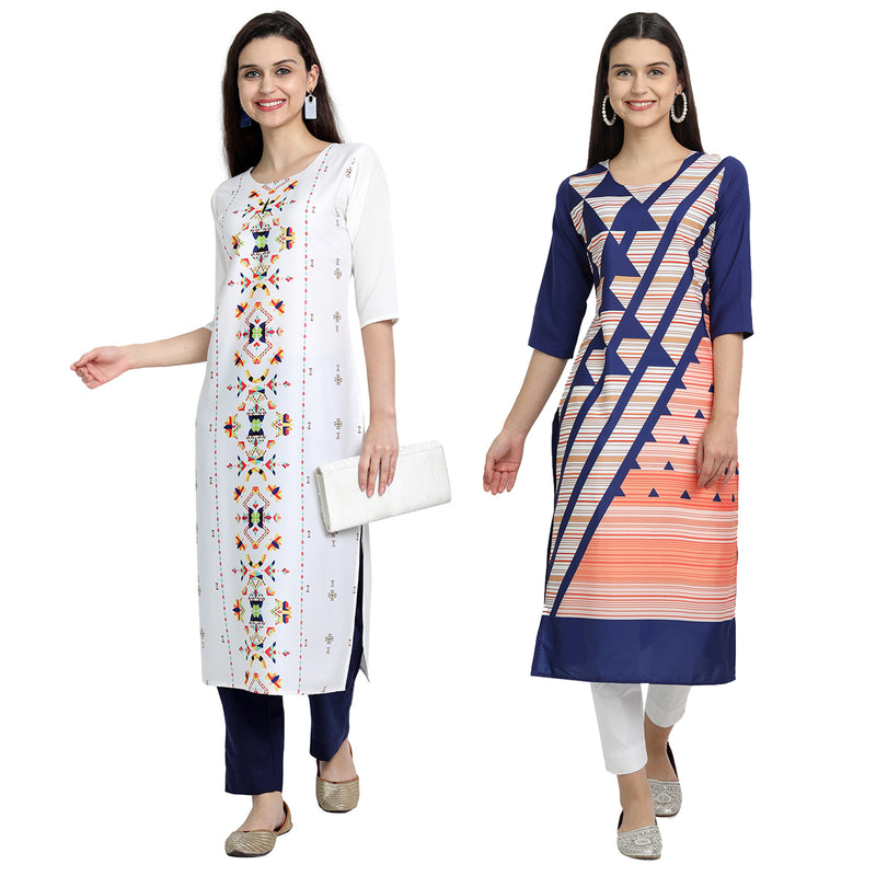 Ethnic Basket Crape Multicolor Printed Knee Length Set of 2 Kurta 530230-530117