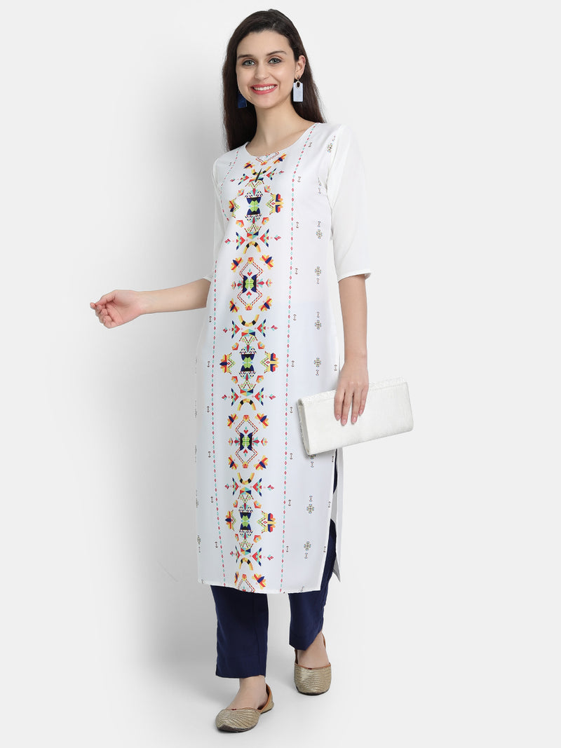 Crepe White Colour Digital Printed Straight Kurti Only 530230