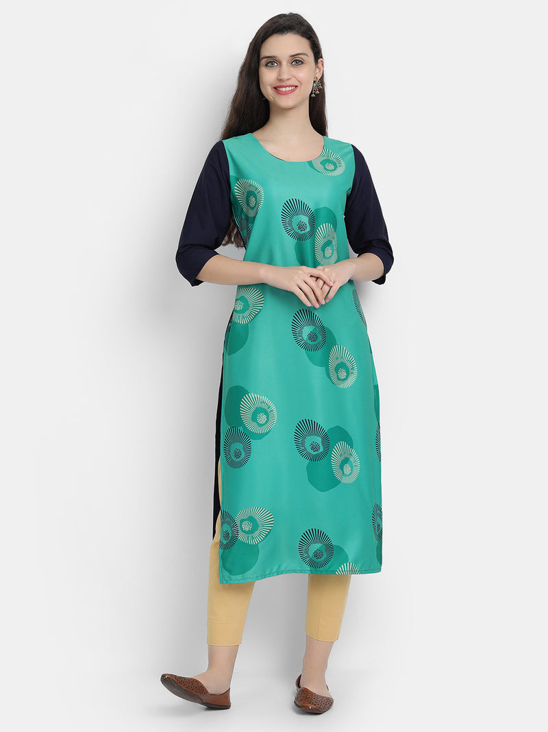 Crepe Green Colour Digital Printed Straight Kurti Only 530231