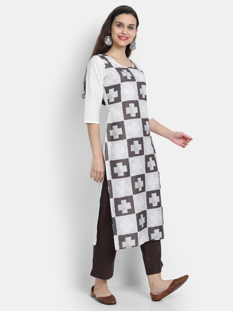 Crepe White Colour Digital Printed Straight Kurti Only 530232