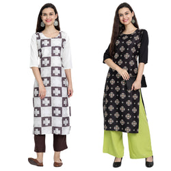 Ethnic Basket Crape Multicolor Printed Knee Length Set of 2 Kurta 530232-530233