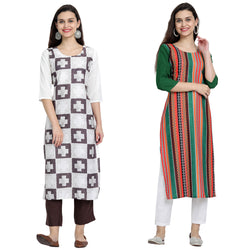 Ethnic Basket Crape Multicolor Printed Knee Length Set of 2 Kurta 530232-530234