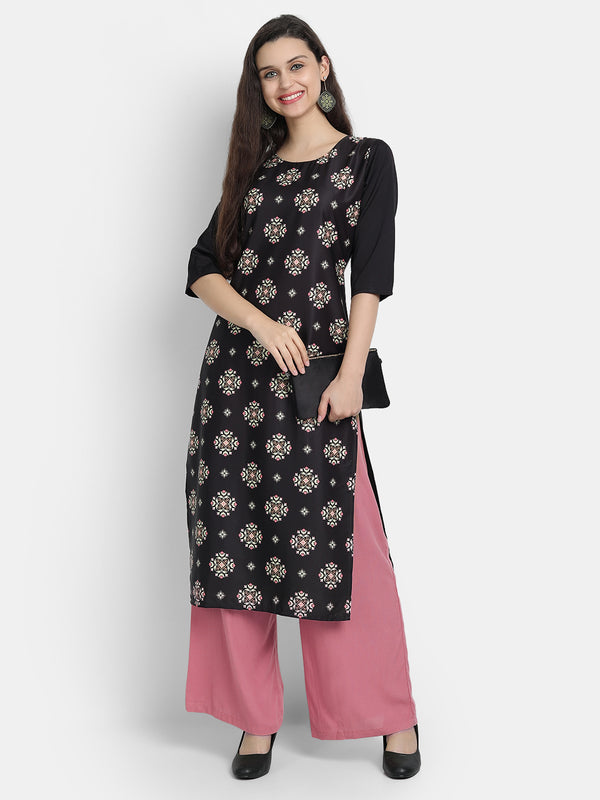 Crepe Black Colour Digital Printed Straight Kurti Only 530233