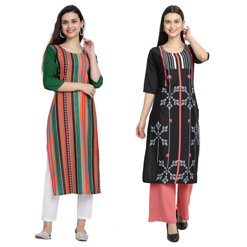 Ethnic Basket Crape Multicolor Printed Knee Length Set of 2 Kurta 530234-530007