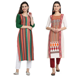 Ethnic Basket Crape Multicolor Printed Knee Length Set of 2 Kurta 530234-530009