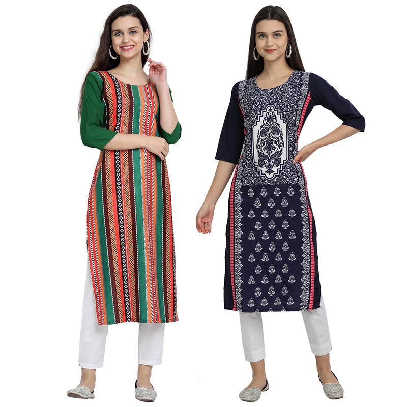 Ethnic Basket Crape Multicolor Printed Knee Length Set of 2 Kurta 530234-530019