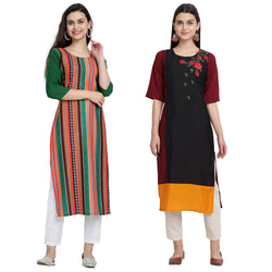 Ethnic Basket Crape Multicolor Printed Knee Length Set of 2 Kurta 530234-530020