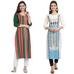 Ethnic Basket Crape Multicolor Printed Knee Length Set of 2 Kurta 530234-530147