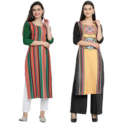 Ethnic Basket Crape Multicolor Printed Knee Length Set of 2 Kurta 530234-530163