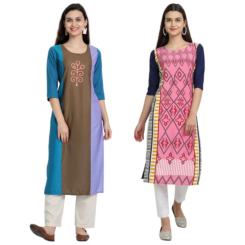 Ethnic Basket Crape Multicolor Printed Knee Length Set of 2 Kurta 530235-530024