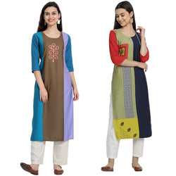 Ethnic Basket Crape Multicolor Printed Knee Length Set of 2 Kurta 530235-530076