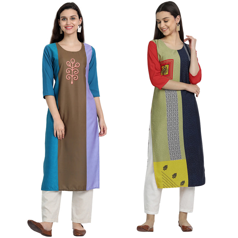 Ethnic Basket Crape Multicolor Printed Knee Length Set of 2 Kurta 530235-530076